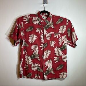 Banana Cabana Hawaiian Shirt Mens Size Medium Red Tropical Leaf Silk Button Up